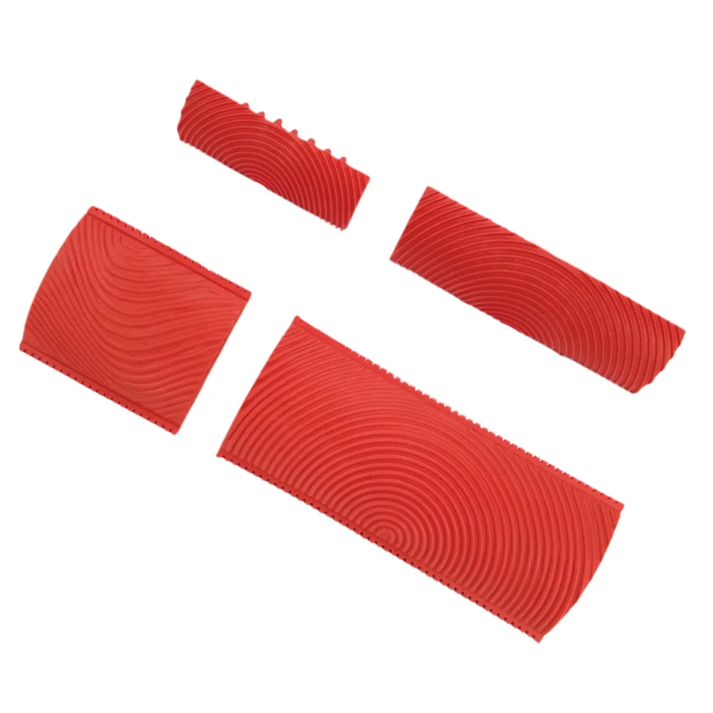 

4pcs Wood Grain Roller Kit Rubber Wood Graining Tools For Diy Wall Decoration Painting Tool Home Renovation Red
