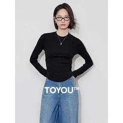 TOYOUTH 여성용 긴팔 보터밍 셔츠, 슬림핏 스키니, 따뜻한 기본 풀오버 셔츠 상의, 3 가지 색상, 2024 겨울 신상