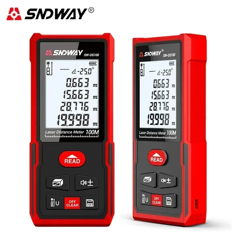 Englische Version SNDWAY Laser-Entfernungsmesser 50/70/100/120 m Laser-Maßband, digitaler Roulette-Entfernungsmesser, Entfernung/Bereich/Volumen/Se