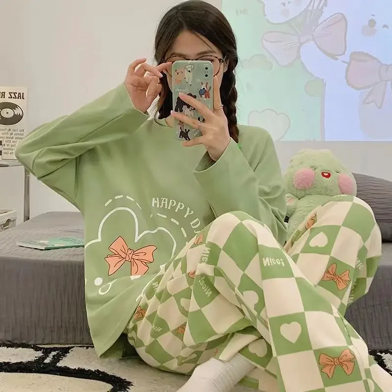 Women's Pajamas New Spring and Autumn Style, Artistic Long-Sleeve, Plus-Size Pullover, Cartoon, Autumn and Winter Thin Homewear