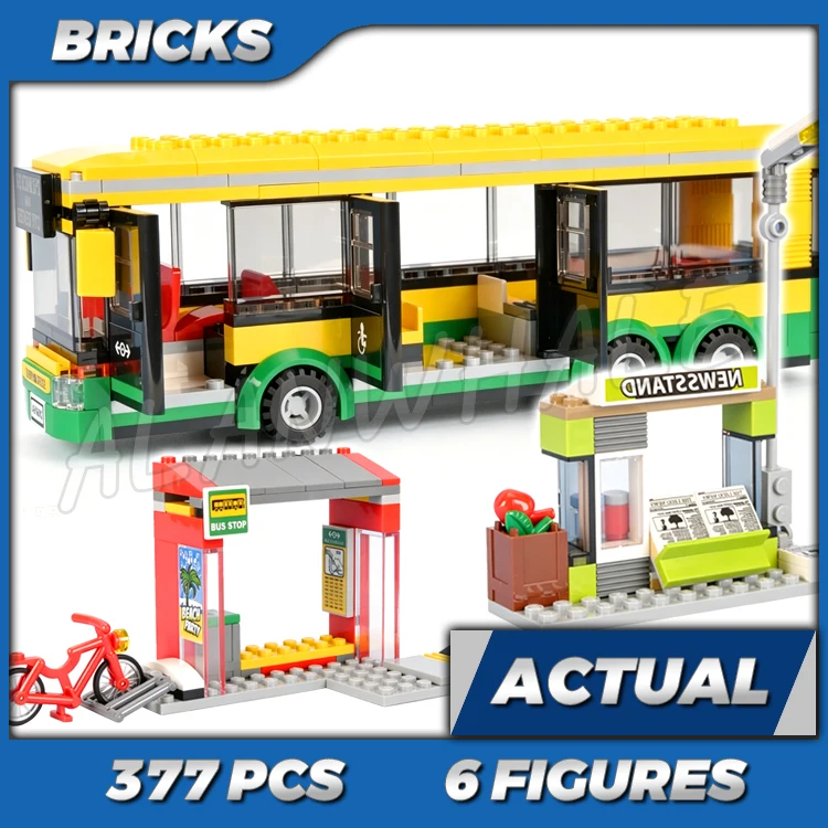 

377pcs City Bus Station Waiting Area Newsstand Streetlight Bike Stand 02078 Building Block Toys Compatible With Bricks