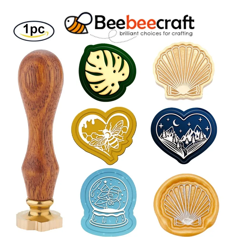 

1PC Shell Wax Seal Stamp Ocean Sealing Wax Stamps Vintage Removable Brass Head Sealing Stamp with Wooden Handle for Wedding