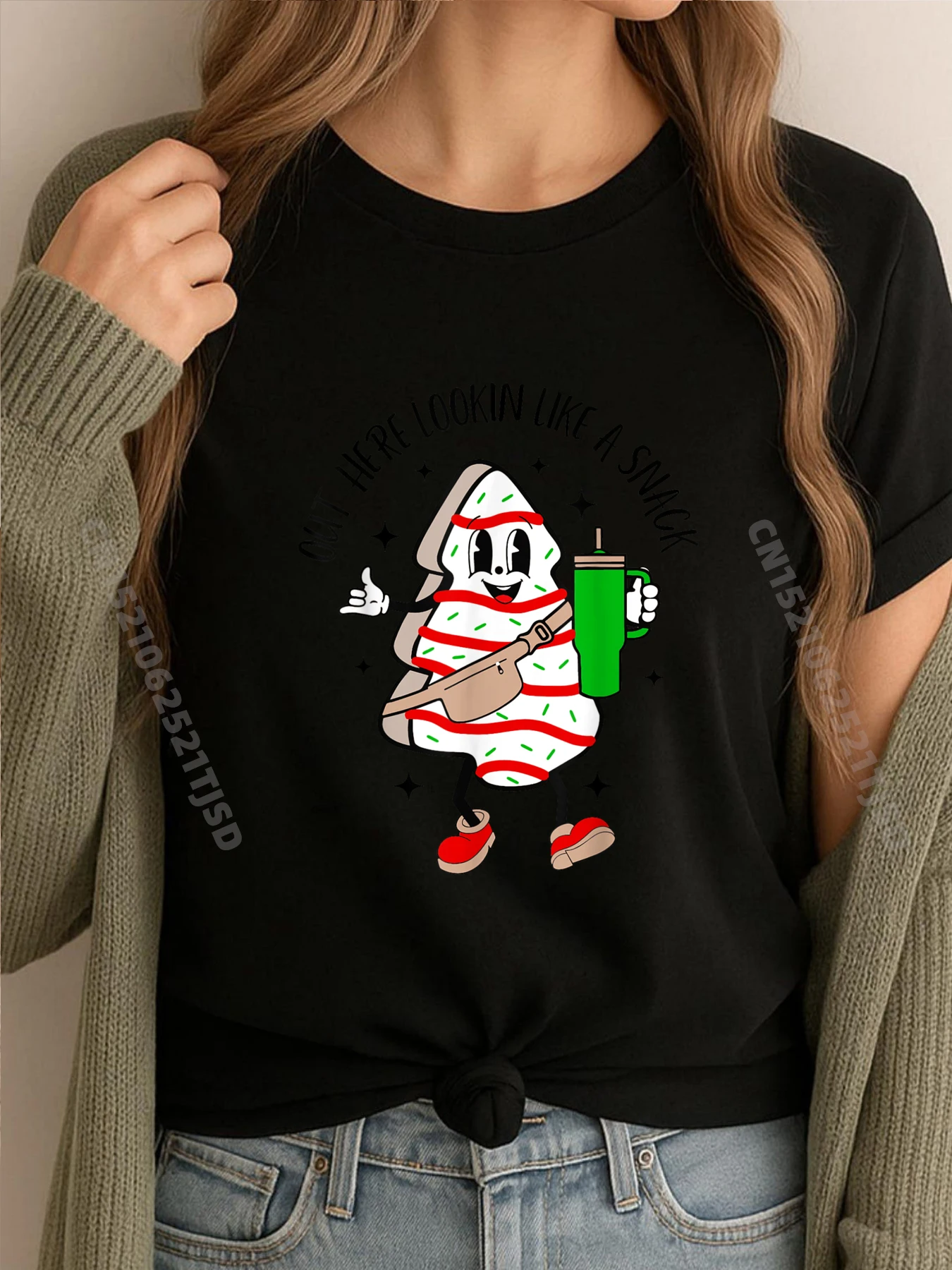 

Tree Cake Debbie Xmas Out Here Lookin Like A Snack Christmas Graphic Shirts Woman Tee Shirt Woman St Patrick's Day