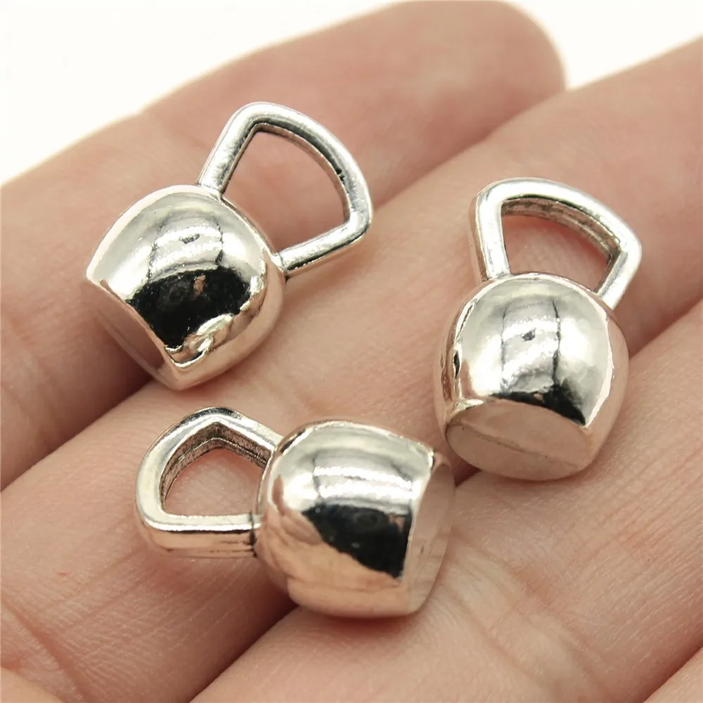 10pcs Weightlifting Fitness Barbell Kettle Bell Charms For Jewelry Making Sport Charms Pendant