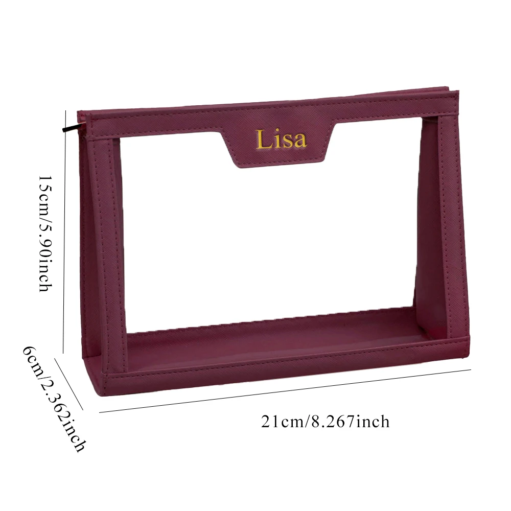 حقيبة تخزين للعناية بالبشرة ذات اسم مخصص، جلد PVC مقسم، حقيبة مكياج مقاومة للماء ذات سعة كبيرة للسفر، حقيبة أدوات الزينة