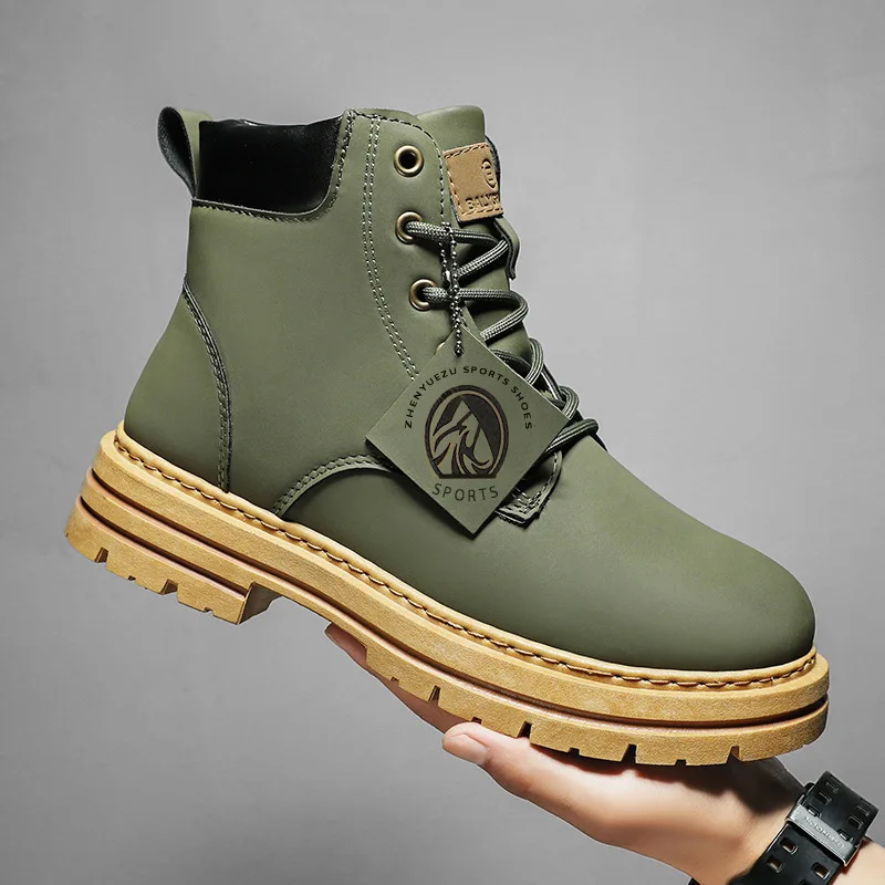 

Men's Size 48 Boots Retro British Style High Top Work Boots Leather Boots Vintage Stitching Detail PU Leather Short Tube