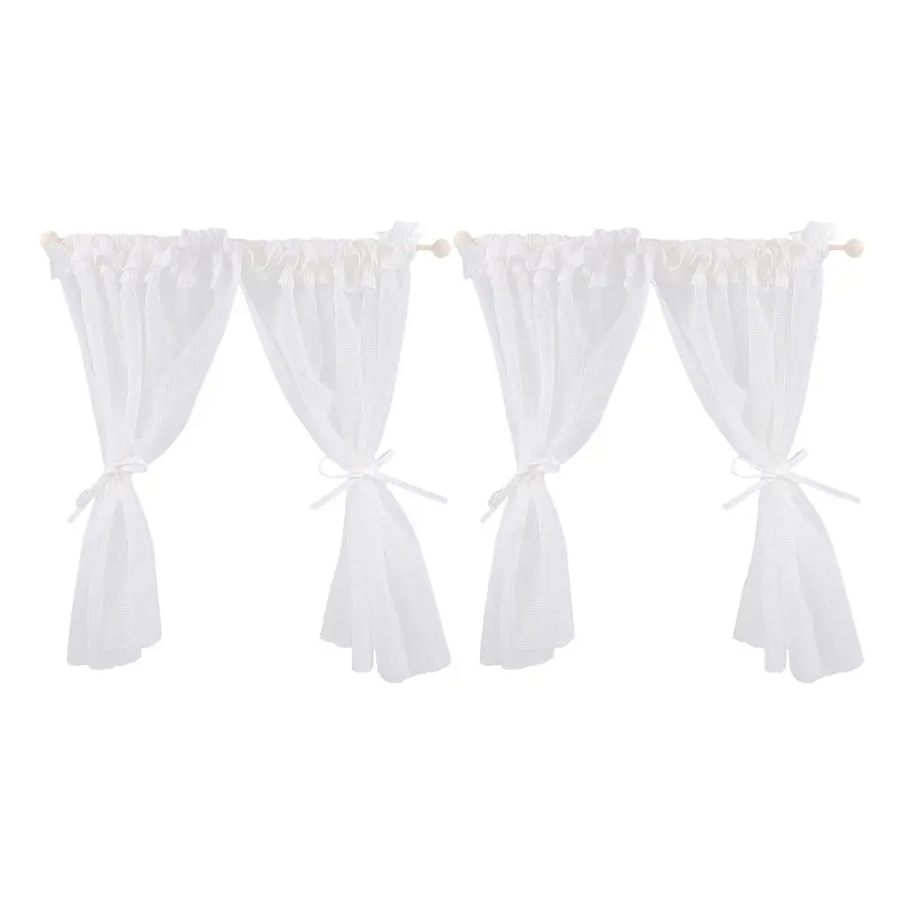 2Pcs Miniature Lace Window Drapes Dollhouse Miniature Furniture Decor Tiny House Window Curtain Prop Realistic Lace Valance