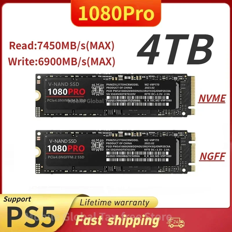 Original SSD 1080Pro Internal Solid State Disk 2TB 4TB 1TB Ngff Nvme 2.0 PCIe4.0 M.2 Hard Drive Disk For Desktop PS5 Gaming PC