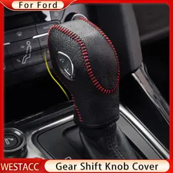 Leather Car Gear Shift Collars Knob Handbrake Knob Cover for Ford Kuga Ecosport Fiesta 2013 - 2021 Focus 3 MK3 AT Accessories