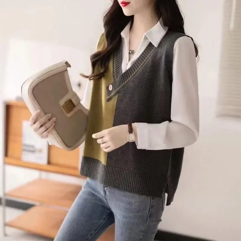 Vintage Waistcoat Sleeveless Knit Vests for Women Fashion Clothing 2024 Lady Sweaters Trend Autumn Winter On Offer New Knitwear