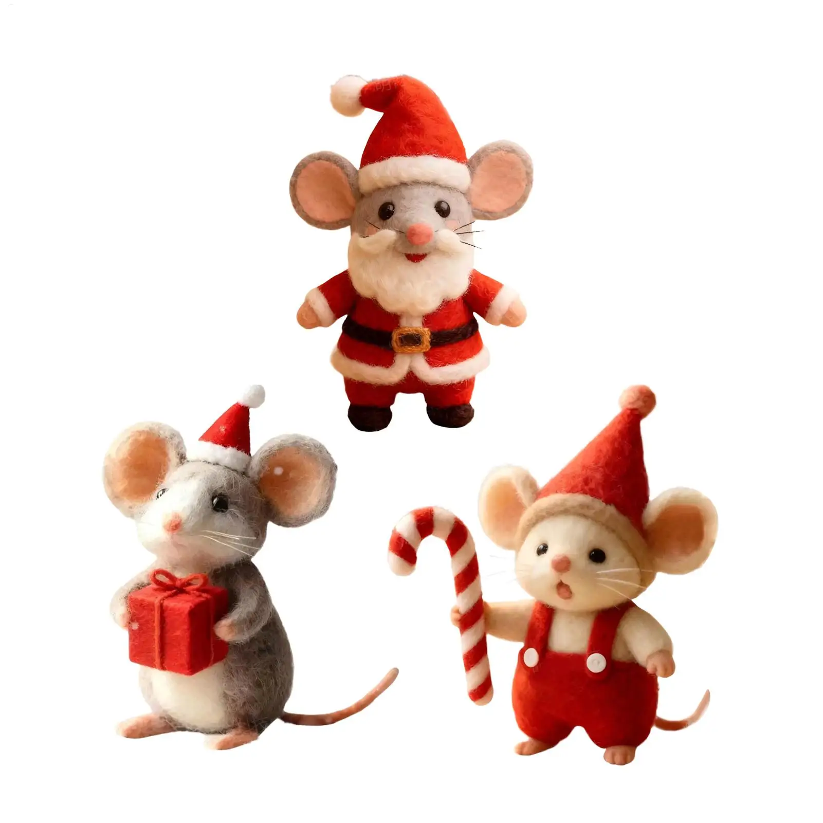 Felt Mice 2026 Christmas Cute Collectible Figurine Toys Lightweight Ornaments for Window Sill Bedroom Living Room Bookshelf