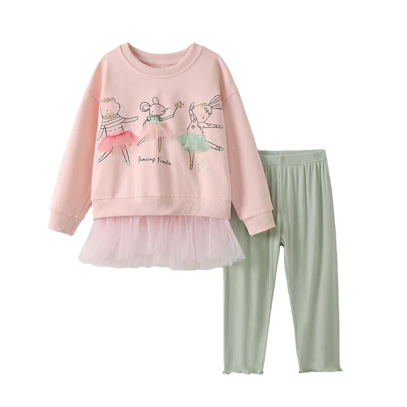 3-8T  2 Pcs Sweatshirts + Leggings Girls Clothing Sets Mouse Kids Suits Long Sleeve Baby Costume Autumn Spring Kids Outfits