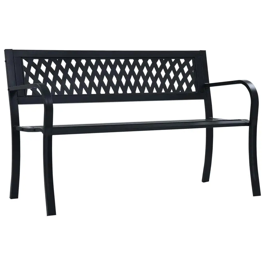 125cm Black Steel Garden Bench - Stylish Outdoor Seating for Patio, Yard & Garden