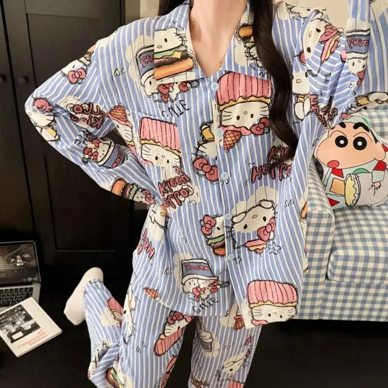 

Sanrio милые пижамы Hello Kitty пижамы милый стиль женские весенне-осенние новые брюки с длинными рукавами свободная домашняя одежда для отдыха
