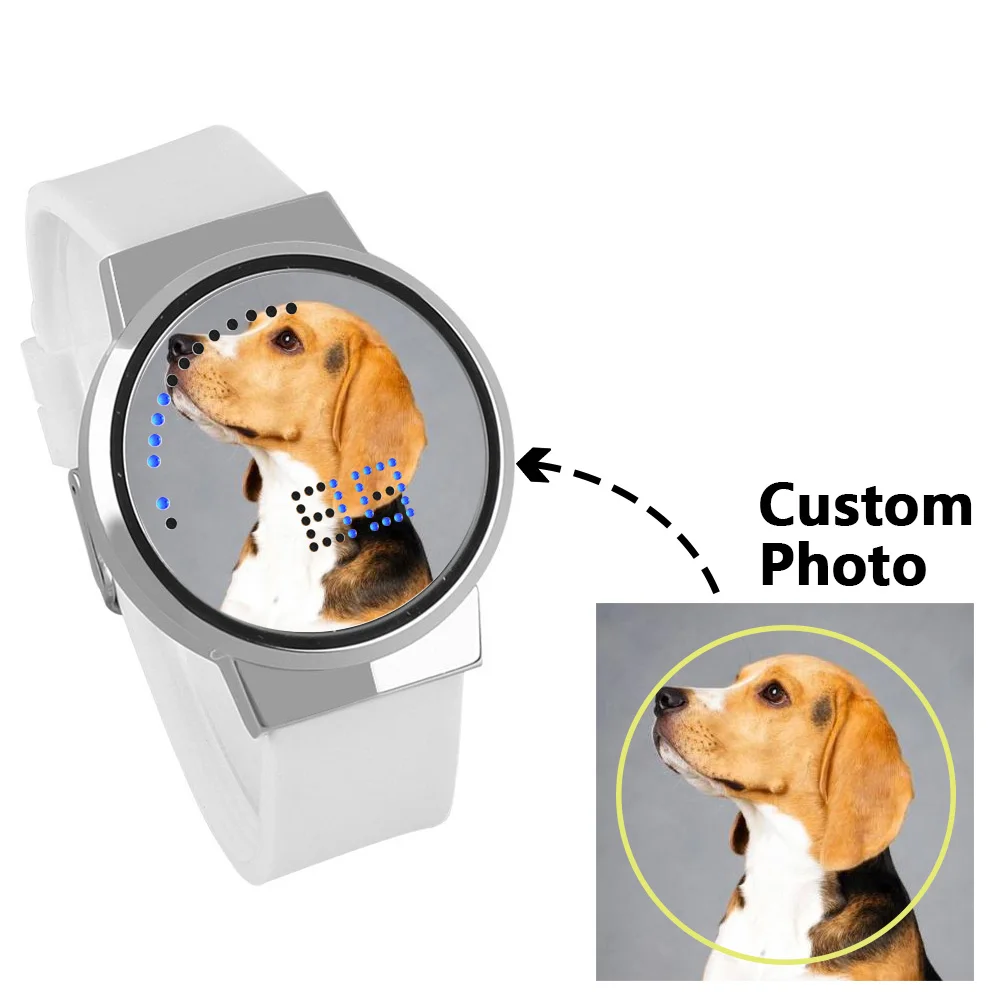 Fashion Black and White Soft Silicone LED Touch Screen Watch for Men and Women Couples, Customizable with Personalized Photos