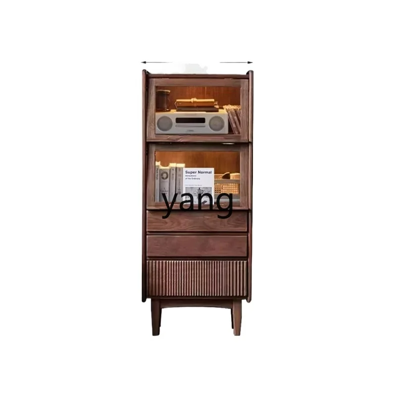 

LTT black walnut TV side cabinet medium antique solid wood locker living room storage locker