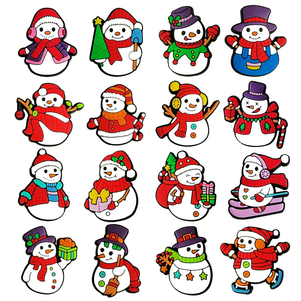5/16PCS Cartoon Cute Christmas Snowman Shoe Charm PVC Clog Wristband Beach bag Decor Buckle Detachable DIY Waterproof Party Gift