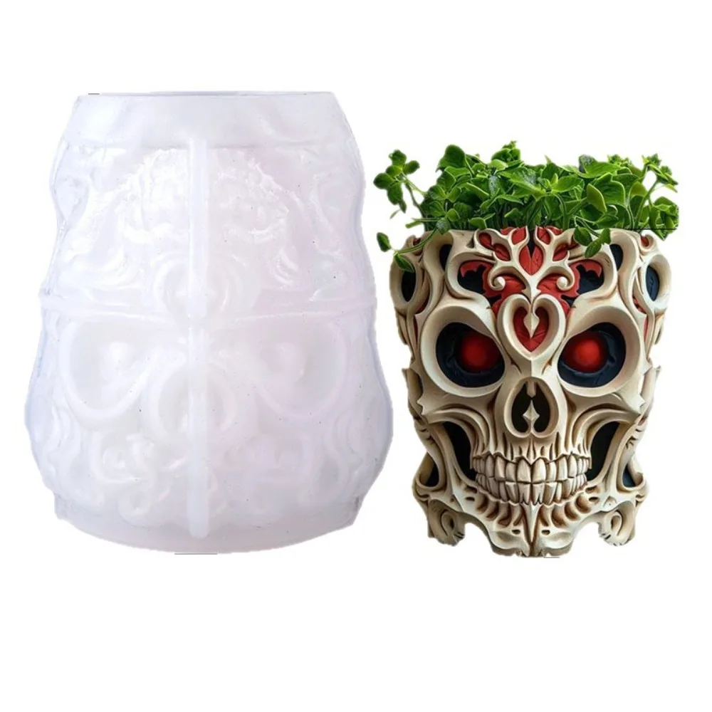 

Skull Cented Candle Cup Plaster Silicone Mold DIY Flowerpot Epoxy Resin Molds Storage Box Concrete Tool Party Decor