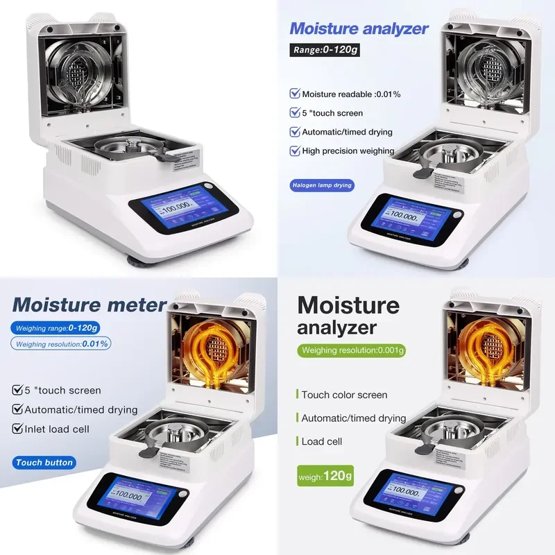New Touch Screen Humidity Analyzer 120g Laboratory High Precision Halogen Moisture Meter