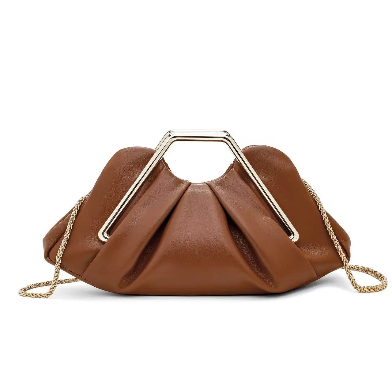 

Women Leather Handbags Women Metal Handle Evening Bags Vintage Pleated Cloud Clutch Purse Party Trendy Mobile Phone Pocket
