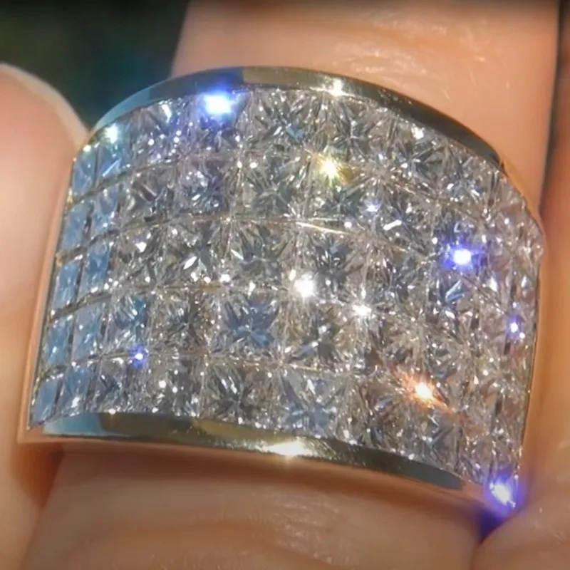 خاتم فضي اللون معدني مربع أبيض من الزركون للنساء ، خواتم الخطبة ، مجوهرات الزفاف ، أزياء رائعة ، فاخرة #3