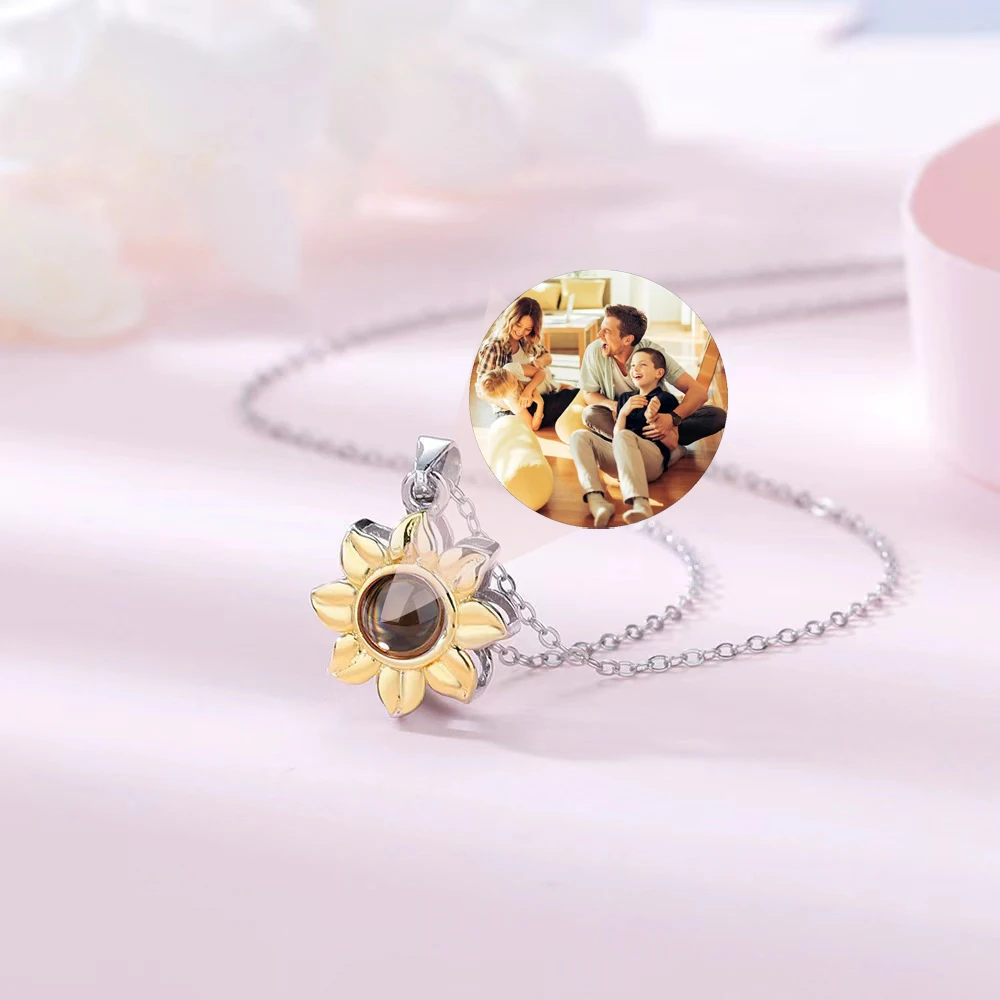 Custom Picture Necklace Personalized for Women Custom Photo Projection Little Daisy Pendant Necklace Customized Portrait Jewelry