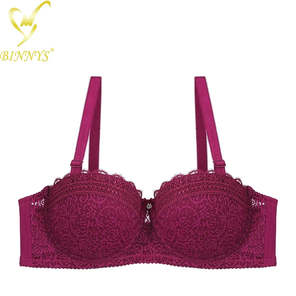 

Binnys Half Cup Women's Bra C Cup Thin Female Lingerie Lace Strap Back Seal Three Hook Sujedator Underwire Ladies Bra