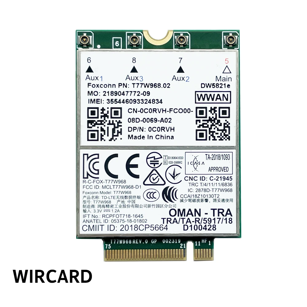 WIRCARD T77W968 DW5821e X20 LTE Cat16 1gbps FDD-LTE TDD-LTE Module 4G Pour Dell 5420 5424 7424 7400 Portable 4G Carte Adaptateur USB