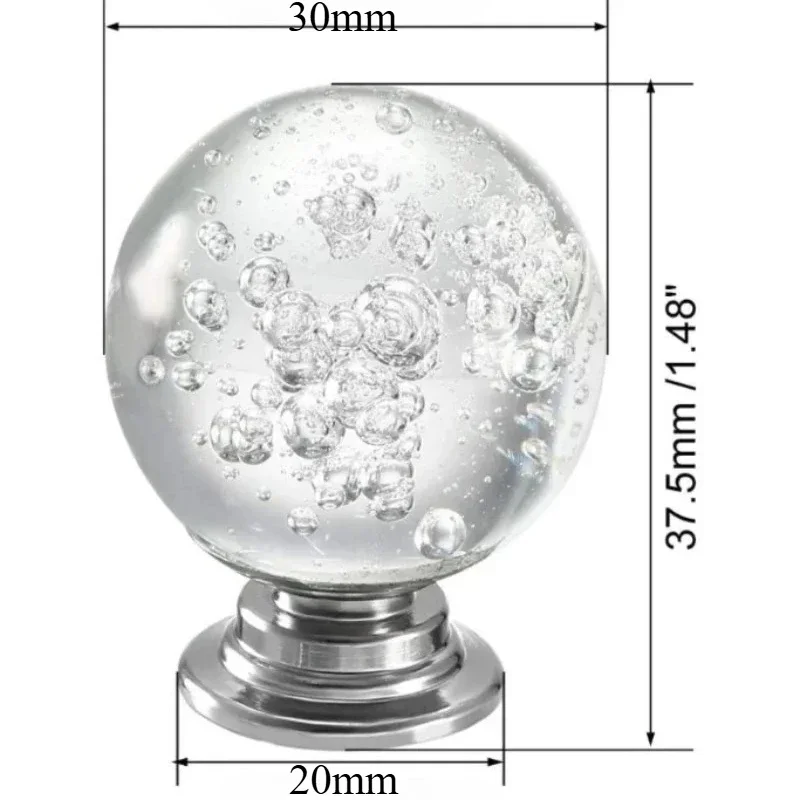 4개 30mm 원형 유리 버블 손잡이 - 캐비닛, 서랍, 옷장 및 가정용 부드러운 가구 손잡이