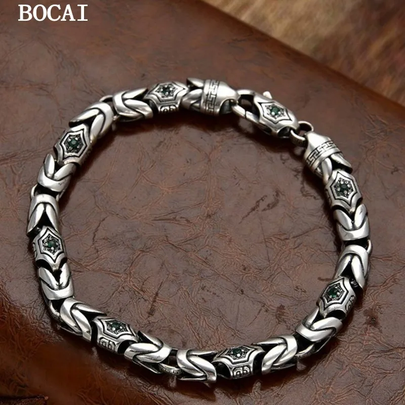 

BOCAI S925 Серебряный браслет в турецком стиле с винтажным персонализированным бриллиантовым набором Peace Grain
