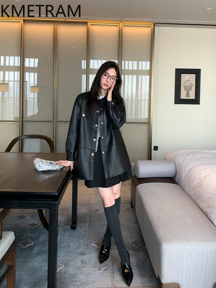 100% Top Layer Sheepskin Jacket Woman Black Mid Length Genuine Leather Jackets New in Outerwears Fall Clothes 2025 Women кожанка