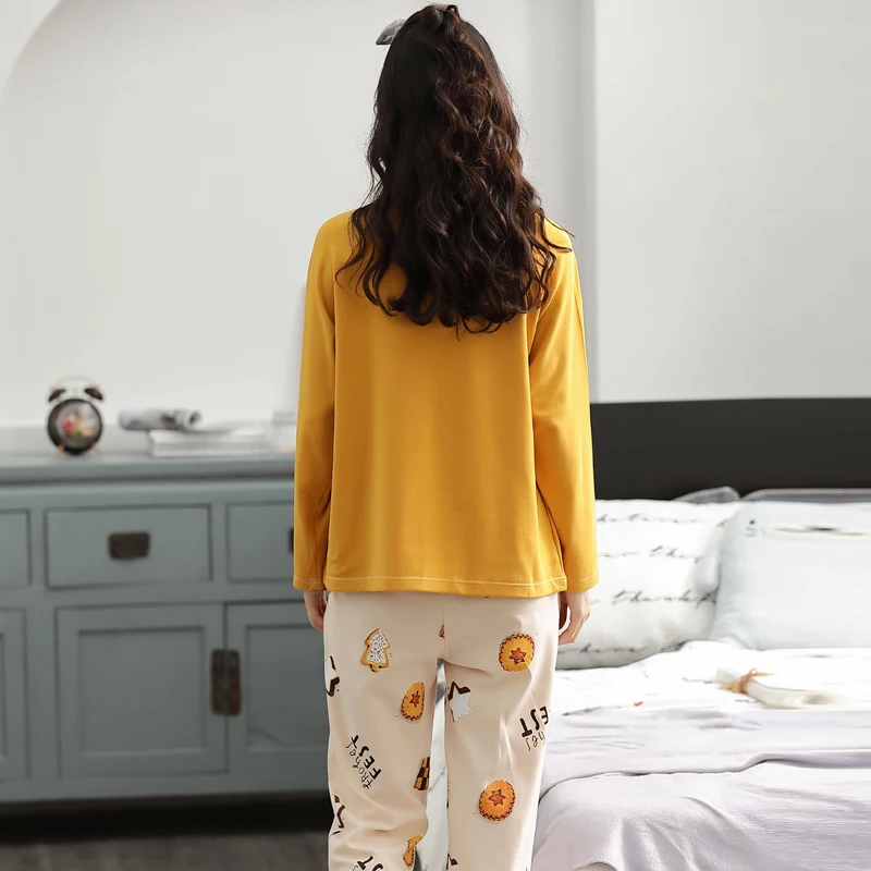 MIIOW Winter Women Pajama Sets Ins Style Cotton Prints Loungewear Cute Comfortable Sleepwear Loose Long Sleeve Clothes for Girls