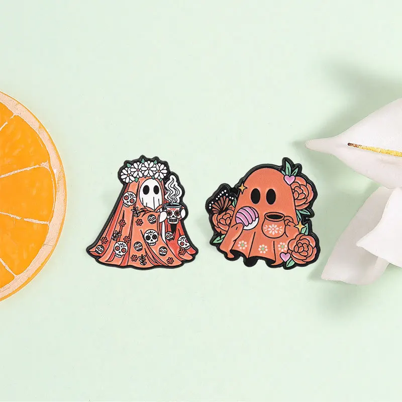 Halloween Teddy Bear Enamel Pins Mummy Ghost Pumpkin Bear Jack-o' Lantern Calavera Sugar Skull Brooches Lapel Badge Jewelry Gift