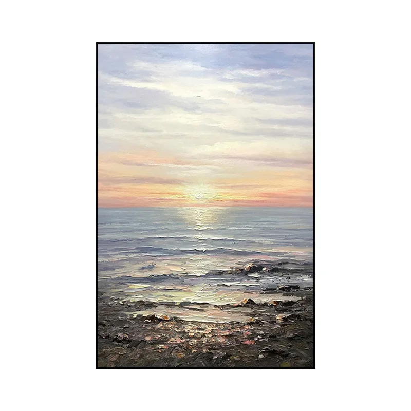 

Pure hand-painted oil modern sunrise decorative fantasy vertical hanging painting texture duplex floor mural large size handmade