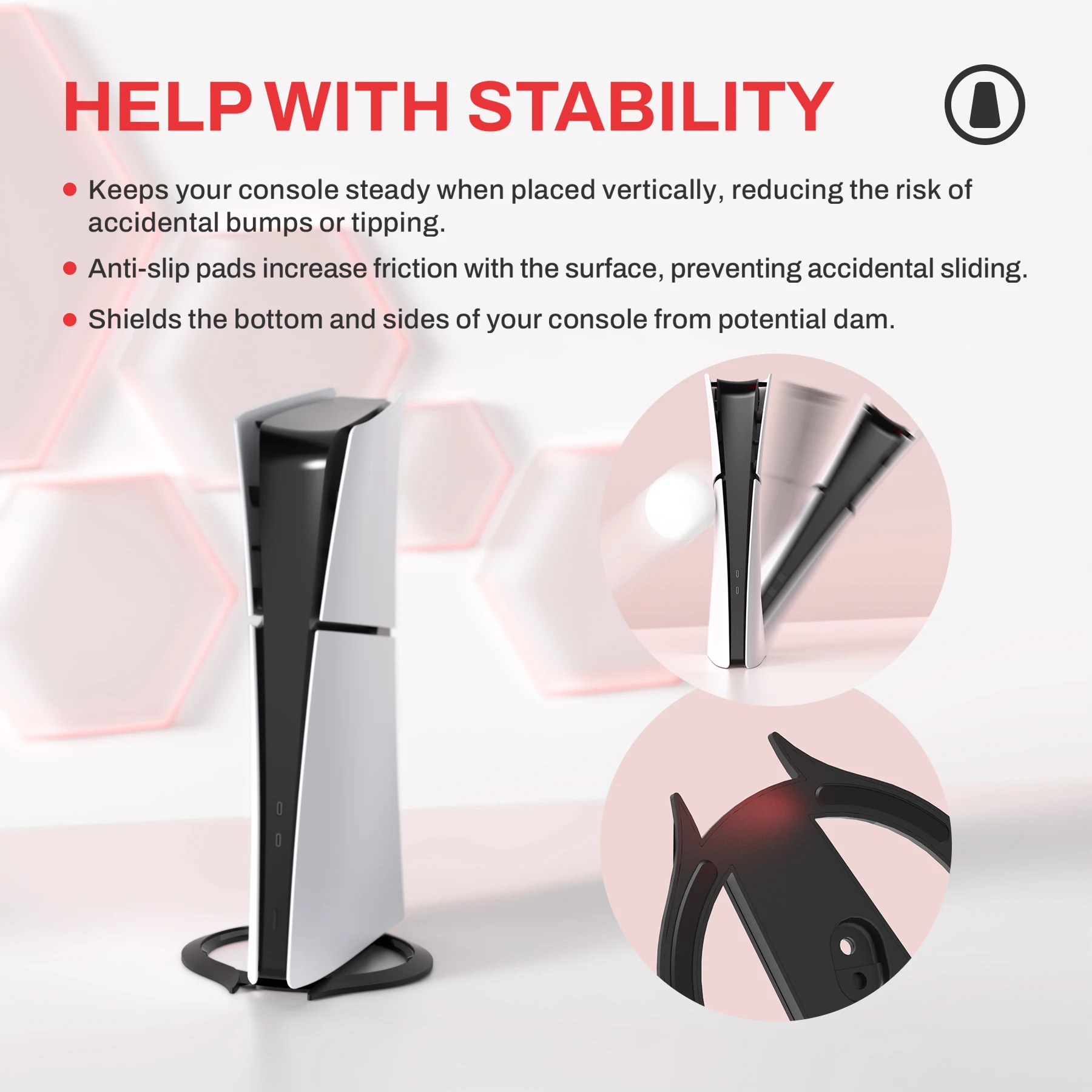 PS5/Slim/Pro/표준 콘솔 디스크 및 디지털용 PlayVital 수직 스탠드, 미끄럼 방지 패드가 포함된 홀더 베이스 액세서리 - 블랙