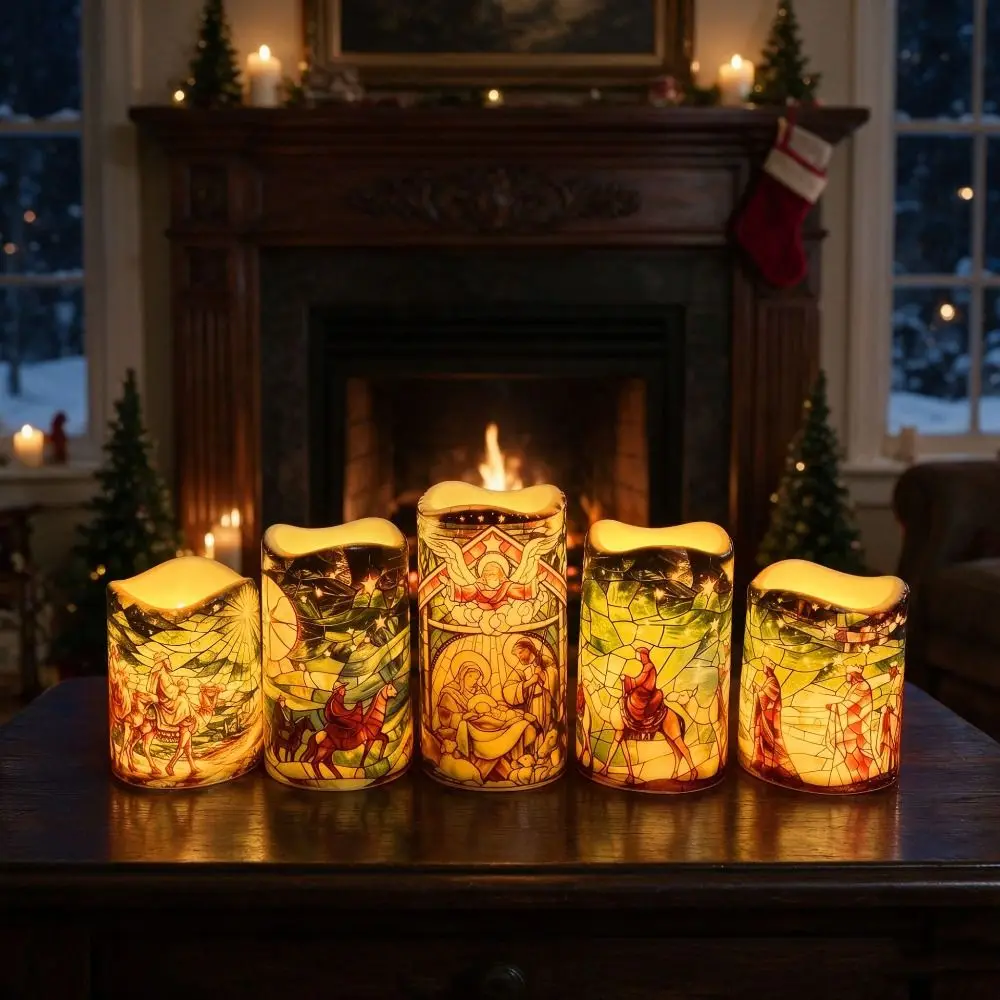 5pcs Flameless Flameless Candles LED Battery Powered Nativity Scene Candles Timed Realistic Realistic Simulated Candles