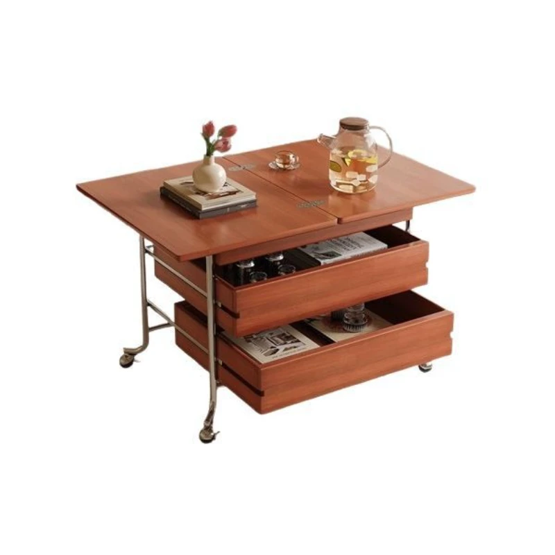 

antique solid wood multi-functional coffee table retro small apartment household folding trolley mobile storage side table