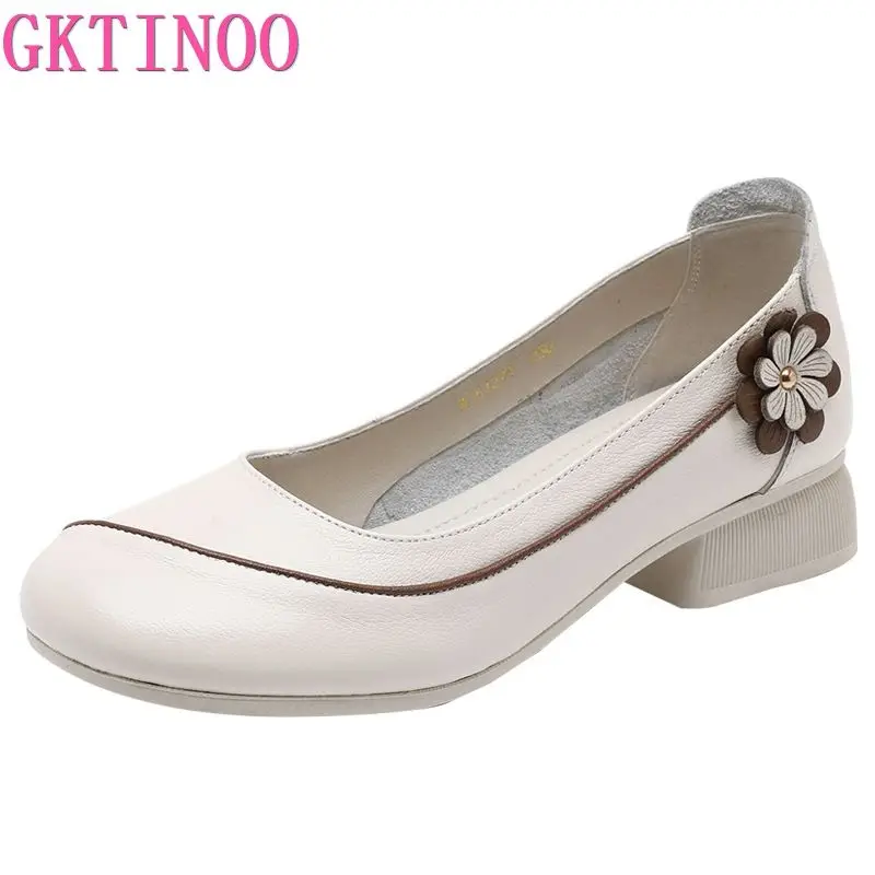 GKTINOO Women Shoes Genuine Leather 2024 Spring New Dress Shoes Women Large Size Low Heels Office Lady Shoes Women