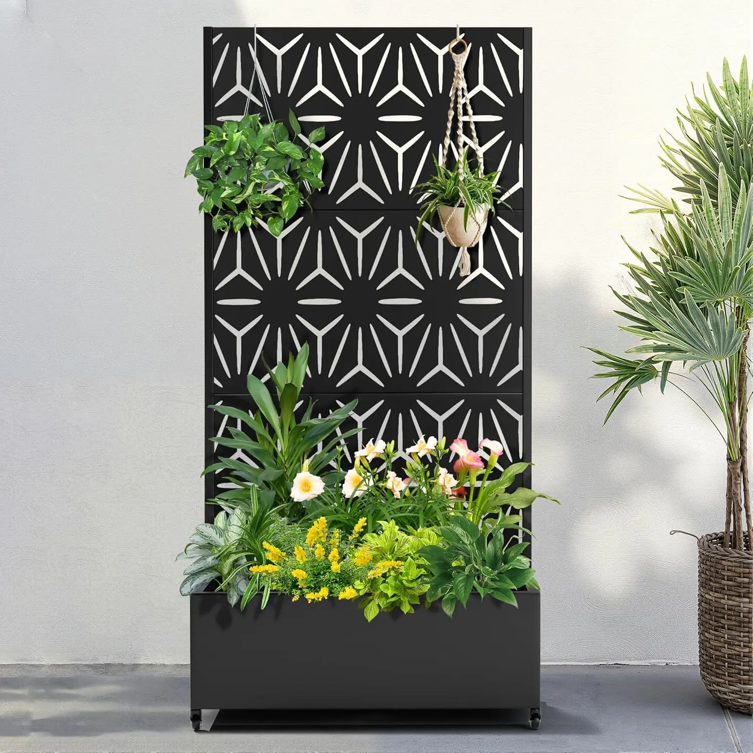 

Metal Raised Garden Bed with Wheels and Trellis,73"x35"x16" Planter Box for Climbing Plants, Vegetables & Vines, Features Privac