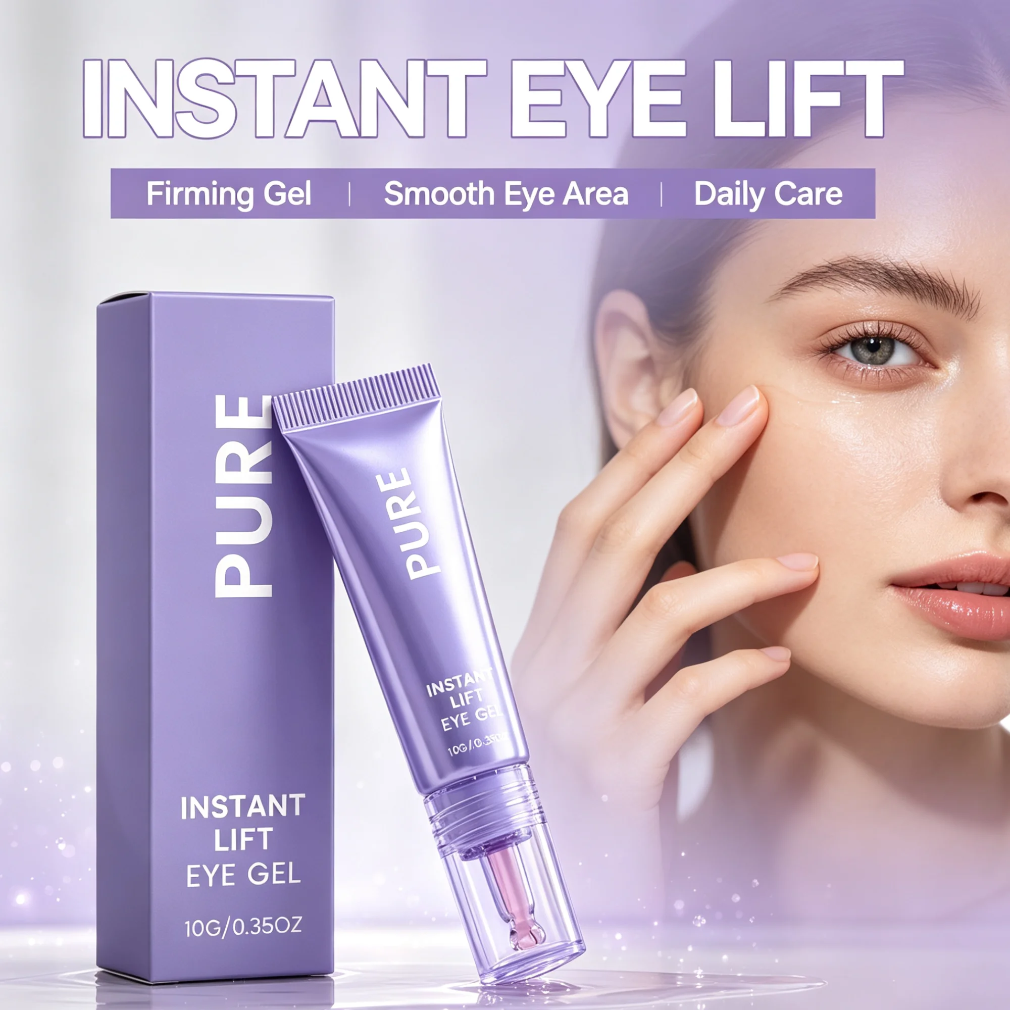 Gel Instantáneo para Levantar el Contorno de Ojos PURE 10g, Crema Reafirmante con Colágeno Hidrolizado, Antiarrugas, Reduce Líneas Finas y Ojeras, Cuidado de la Piel del Contorno de Ojos