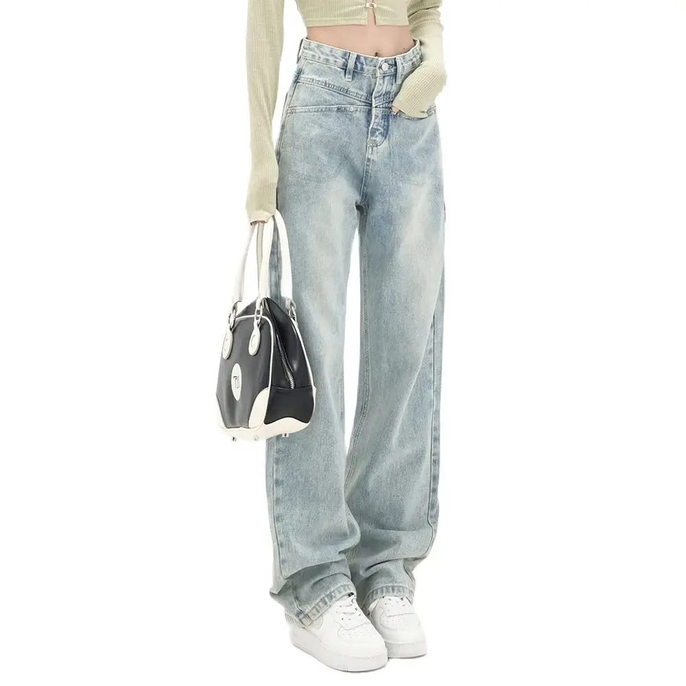 Straight Jeans Women High Waist Streetwear Light Blue Denim Pants Ladies Wide Leg Loose Jeans For Women 2024