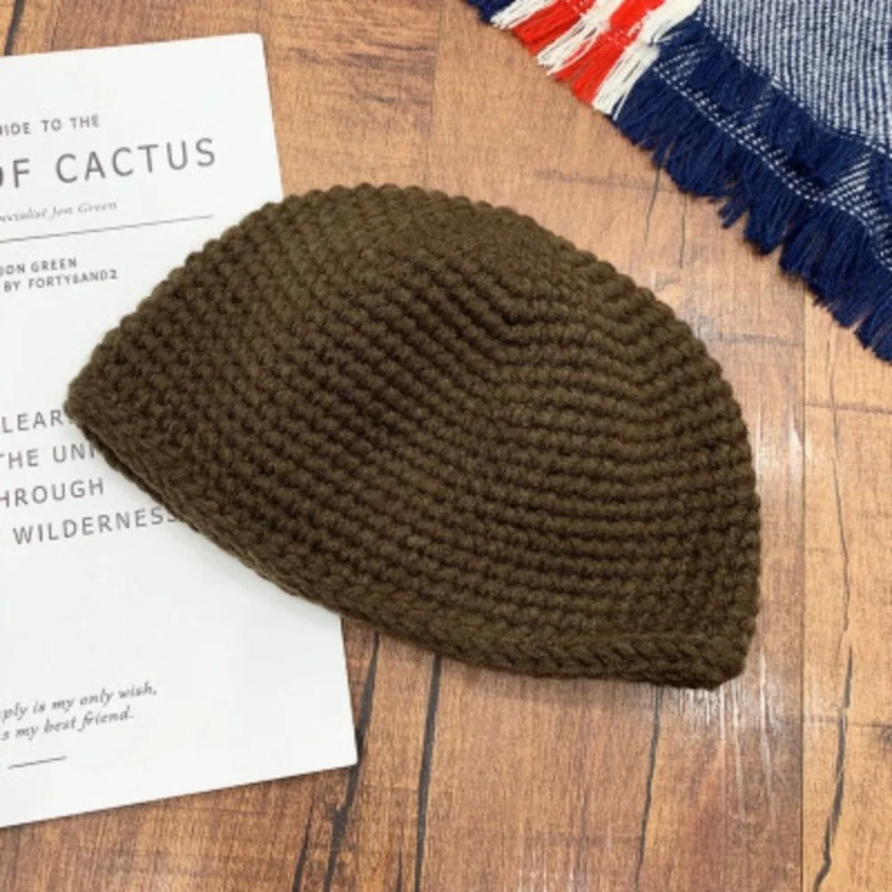 Street Solid Color Knitted Cap Brimless Keep Warm Melon Beanie Cap Elastic Coarse yarn Bonnet Beanies Winter