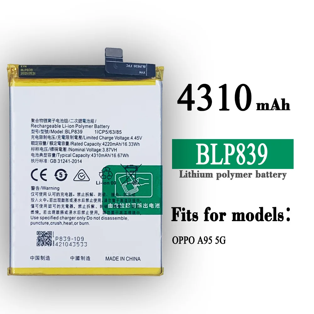 High Quality Replacement Battery For OPPO 5G A95 Phone BLP839 Built-in Charging Board Mobile Phone Battery