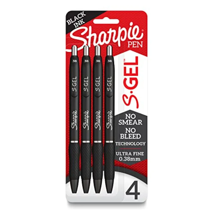 SGel Gel Pens Ultra Fine Point 0.38mm Black 4 Count