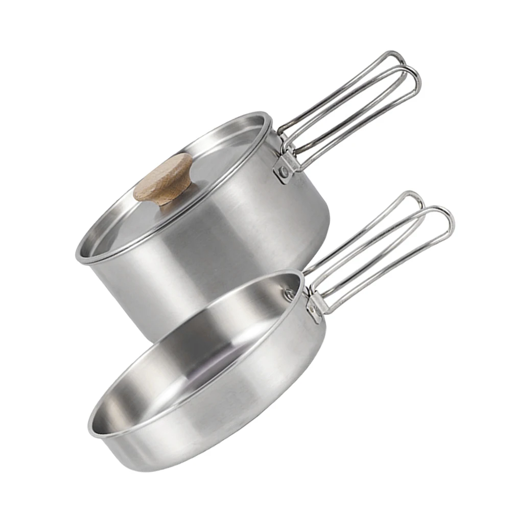 

Folding Handle Pot Camping Pots Pans Cooking Multi Function Frying Equipment Daily Use Stainless Steel Outdoor Portable Reusable
