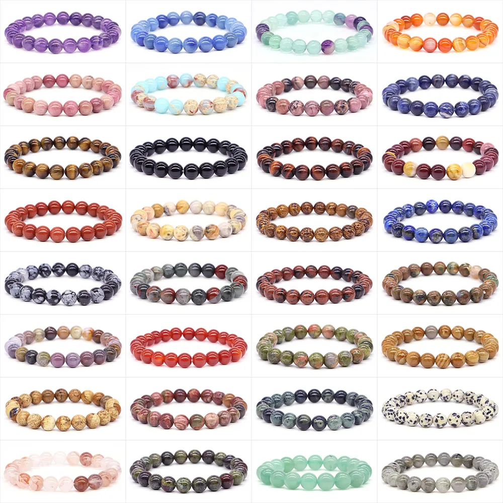 Wholesale 19cm Natural Stone Healing Crystal Rose Quartz Agate Round Loose Beads Bracelets For Women Men Elastic Bangle Bracelet