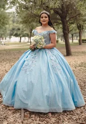 Luxury 2023 Lace Appliques Off Shoulder Ball Gown Quinceanera Dresses With Sweet 16 Pageant Birthday Party Gowns