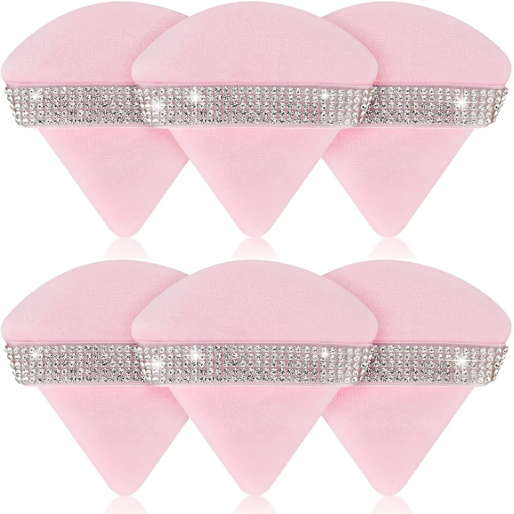 6Pcs Pink Triangle Powder Puff Face Soft Makeup Tool Sponge Velvet Soft Smooth Facial Beauty Sponge Cosmetics Makeup Accessories