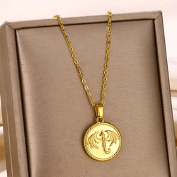 Stainless Steel Dragon Pendant Necklaces for Women Men 18K Gold Color Circle Necklace Jewelry Mascot Ornaments Lucky Symbol Gift