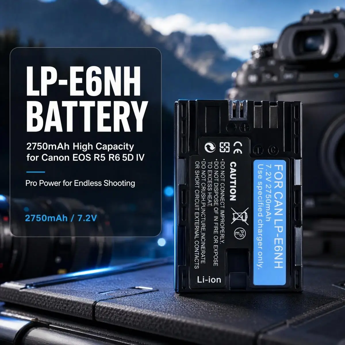 LP-E6NH 2750mAh Li-ion Replacement Battery Pack for Canon EOS R5 R6 5D Mark III IV 6D Mark II 90D DSLR Mirrorless Camera